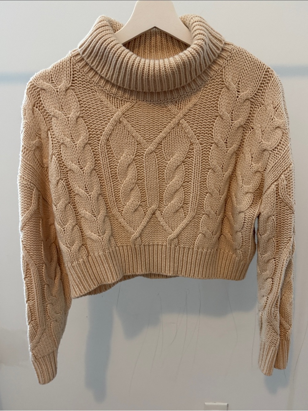 Cozy Cable Knit Turtleneck Crop Sweater - Cream